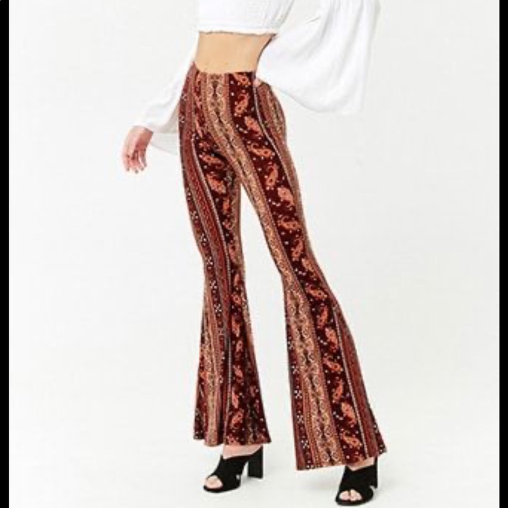 Burgundy Paisley Flare Pants